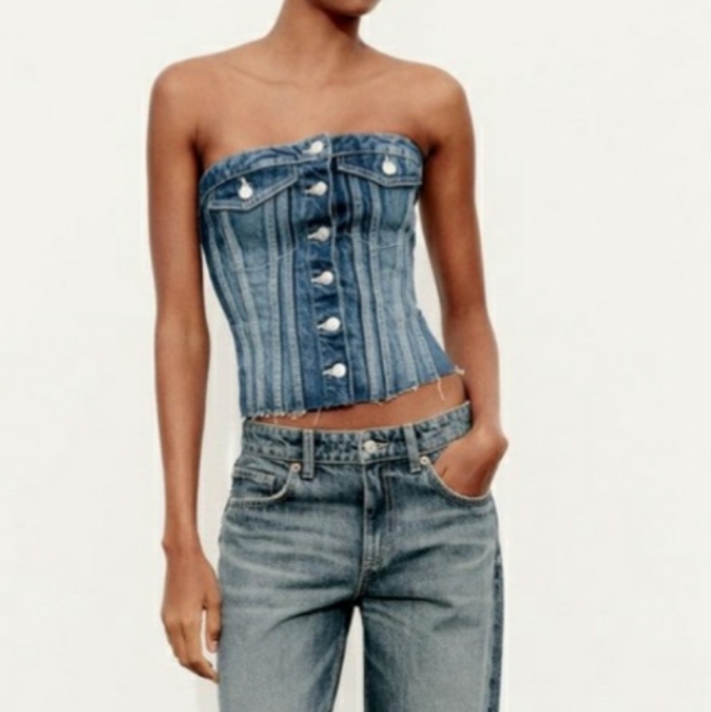 Strapless Blue Denim Corset Top